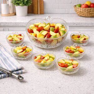 Vintage COVETRO Italian Apple Pressed Glass Bowls | 7 Pc. Set | Dessert Bowls